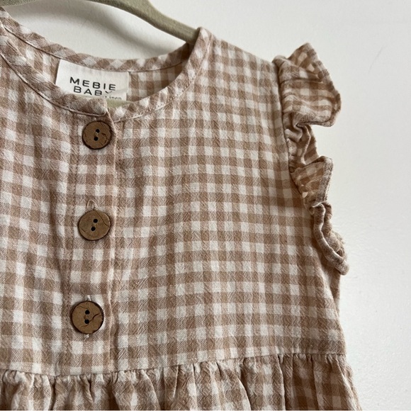 Charming Tan Checkered Kids Dress with Ruffles - Picture 2 of 7